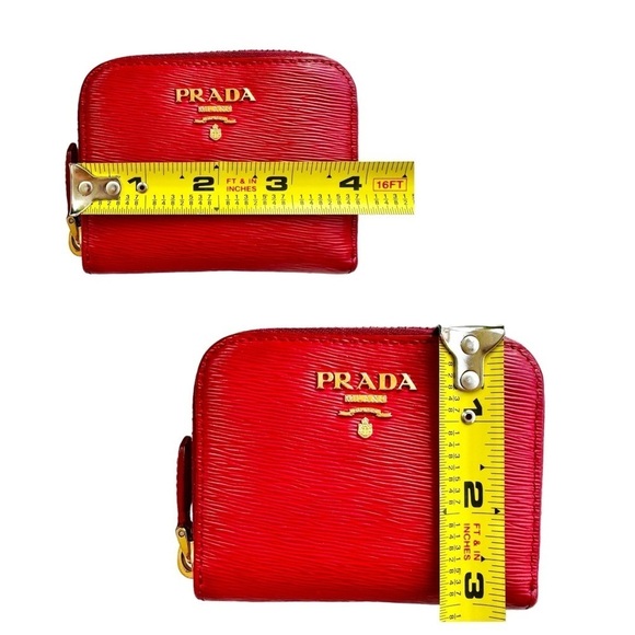 Authentic PRADA Cherry Red Saffiano Leather Card & Coin Holder with Box - Picture 14 of 16